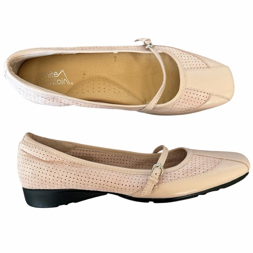 White Mountain cream & pink ballet flats with Mary Jane strap